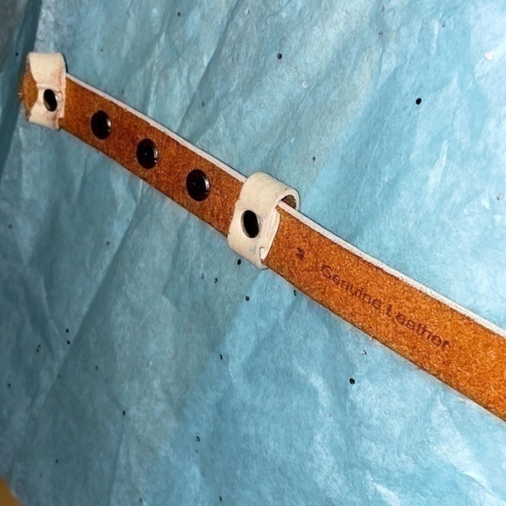 Handmade Genuine Leather Hip Belt no buckle button studs natural gently preloved - Picture 6 of 12